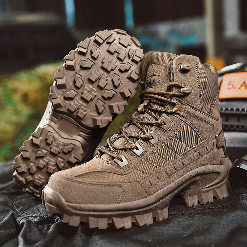 Men's high shaft PU leather boots with reinforced toe cap and non-slip outsole for all-terrain wear