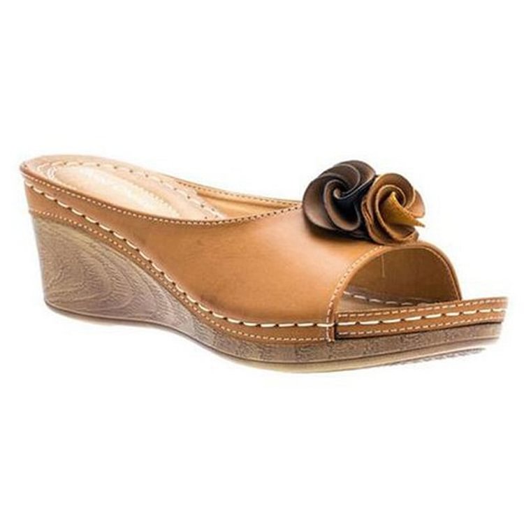 Women's beige comfort cushioned wedge sandals with ergonomic footbed for all-day support