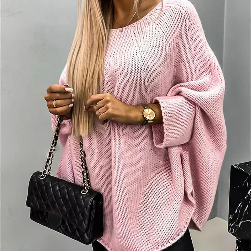 Women's chunky knit oversized sweater in soft yarn, thigh-length cozy casual fit with Nordic flair