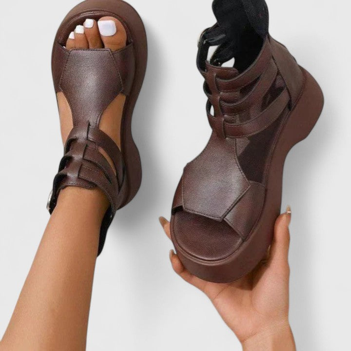 Women's platform sandals open toe ankle strap chunky sole crossed multi-strap summer style
