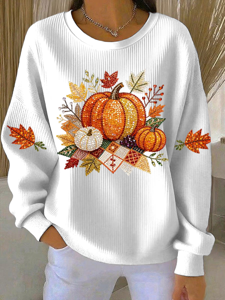 Emberly Harvest Vibes relaxed-fit beige sweatshirt with festive autumn rustic print for fall season