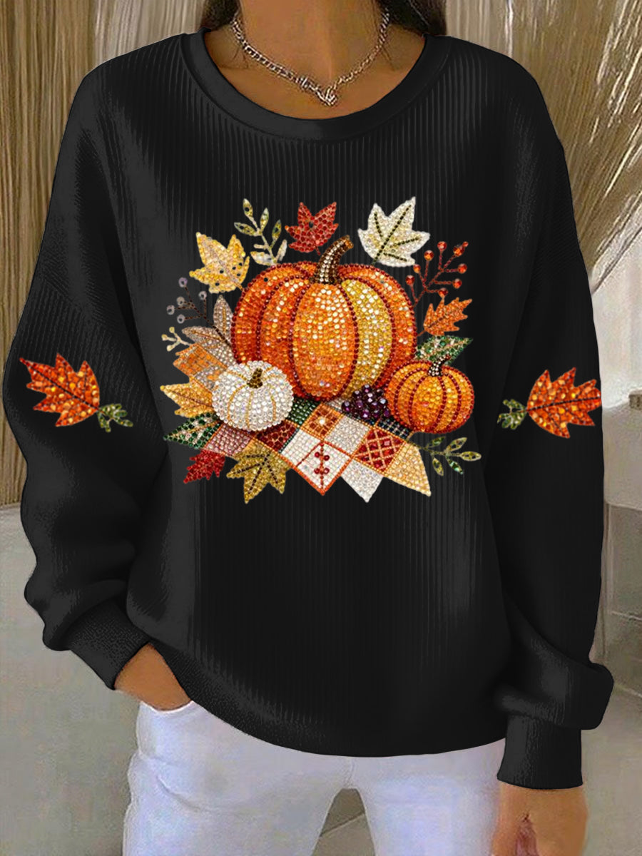 Harvest Vibes relaxed-fit sweatshirt in warm autumn tones with festive rustic fall graphic design