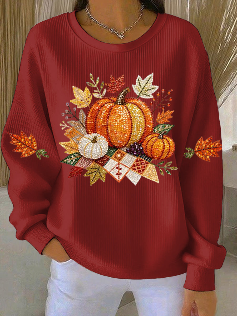Harvest Vibes relaxed-fit sweatshirt in warm autumn tones with festive rustic print