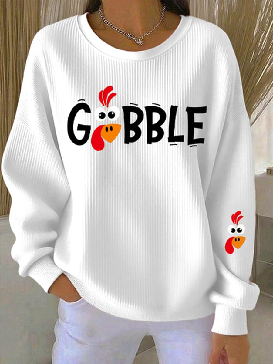 Relaxed-fit Thanksgiving sweatshirt with playful Gobble Season graphic print for cozy fall style