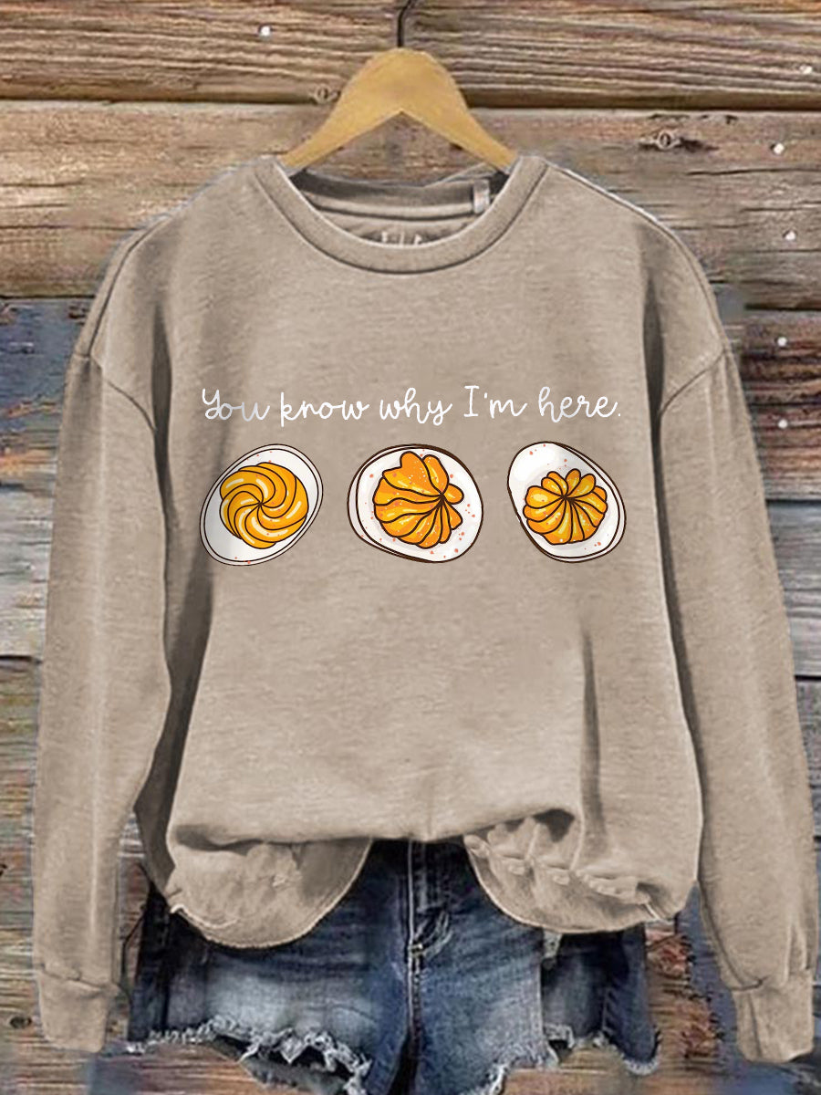 Lalaine Feast Mode gray relaxed-fit sweatshirt with festive holiday graphic print