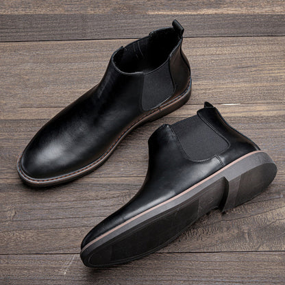 Adrian men's brown leather Chelsea ankle boots with elastic side panels and classic slip-on silhouette