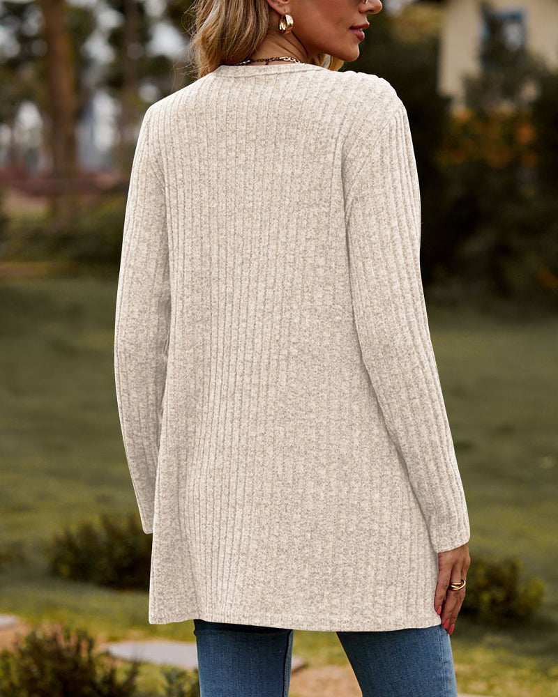 Women's cozy knit cardigan long sleeve warm elegant style with thick textured elastic trim