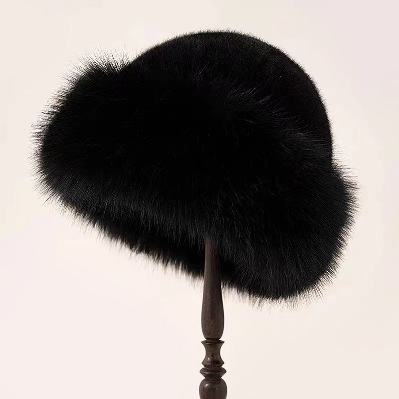 Women's brimless faux fur hat in plush mink-style fuzzy texture, elegant winter beanie with cloud-like softness