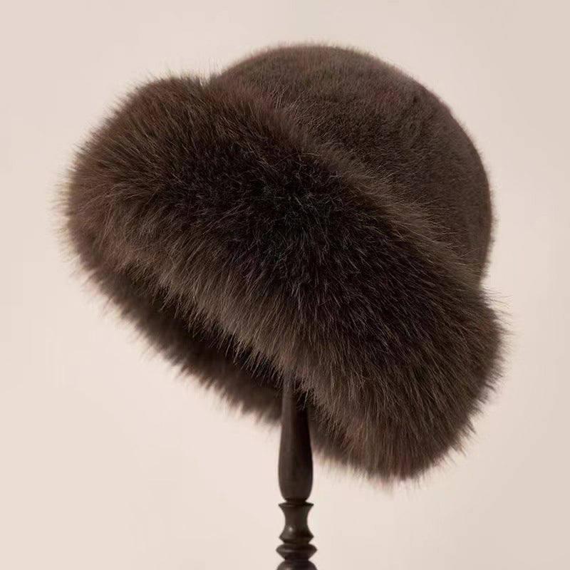 Women's brimless faux fur hat in plush mink-style, thick fuzzy cloud-like texture for elegant winter warmth