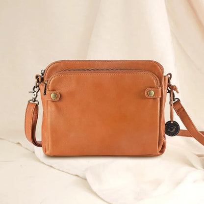 Structured black leather three-section shoulder bag and clutch with sleek organized compartments