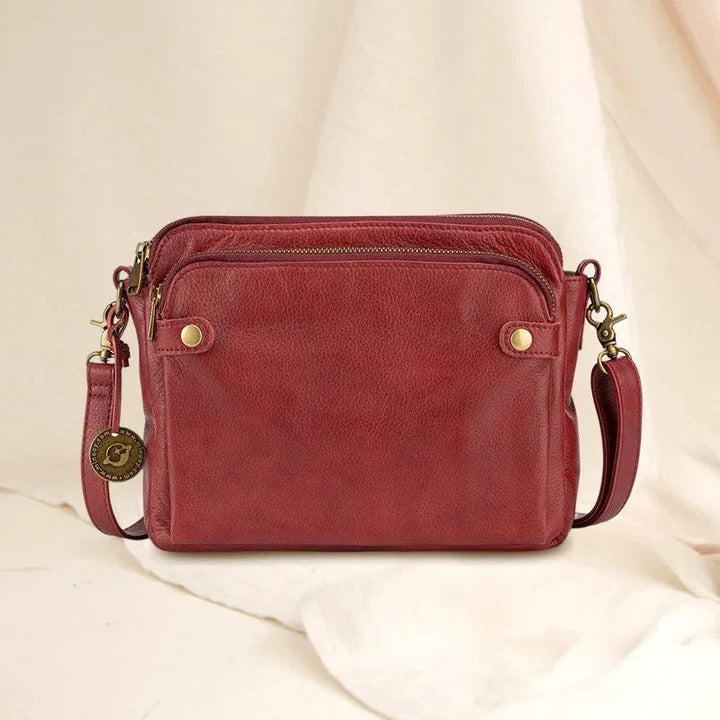 Black structured leather shoulder bag and clutch three-section compartments modern professional style