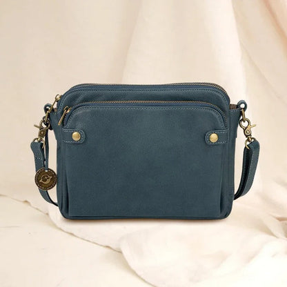 Black structured leather shoulder bag and clutch three-section compartments modern professional style