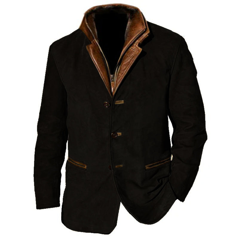 Men's tailored-fit brown suede jacket with refined silhouette and premium soft-touch fabric