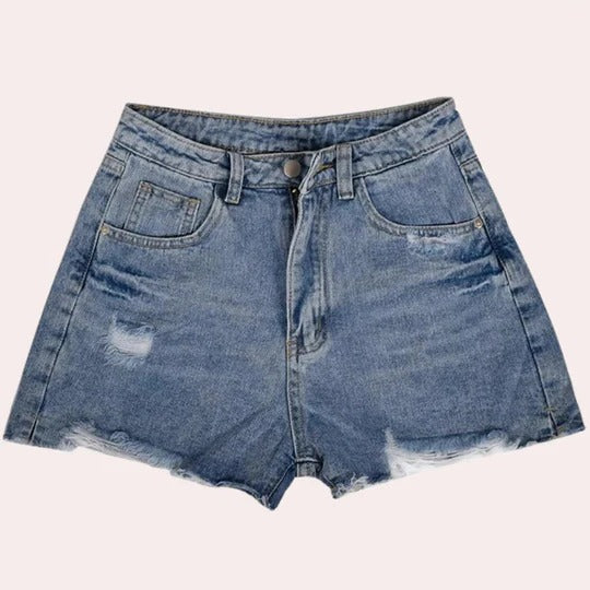 Women's light washed denim shorts regular fit straight cut with front pockets casual style