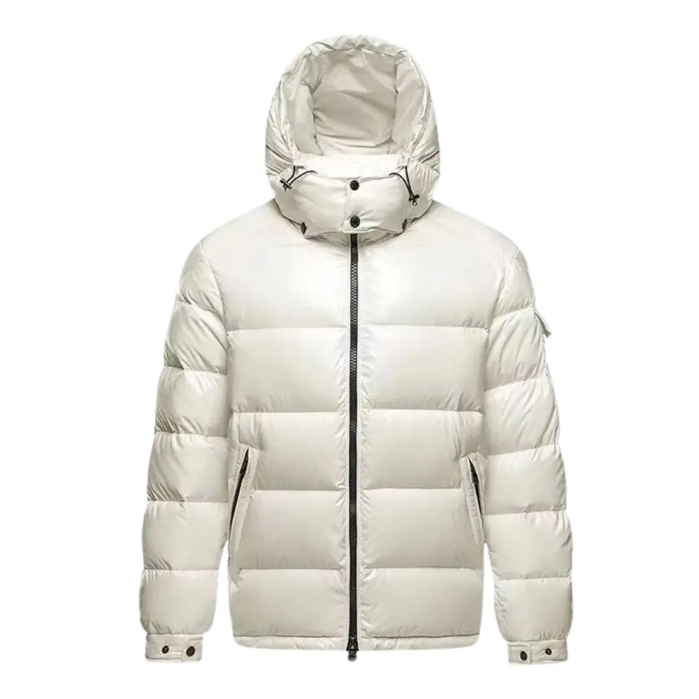 Men's navy blue hooded puffer jacket duck down fill windproof slim-fit winter coat