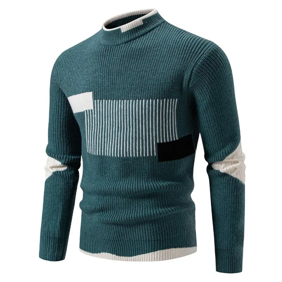 Men's crewneck knit sweater geometric pattern ribbed texture long sleeve acrylic blend casual style