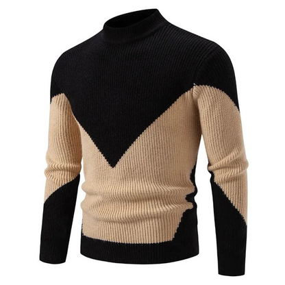 Men's geometric pattern crewneck knit sweater with ribbed texture, long sleeve casual style
