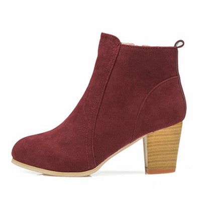 Women's casual high heel ankle boots with zip closure, block heel, sleek design for all-day wear