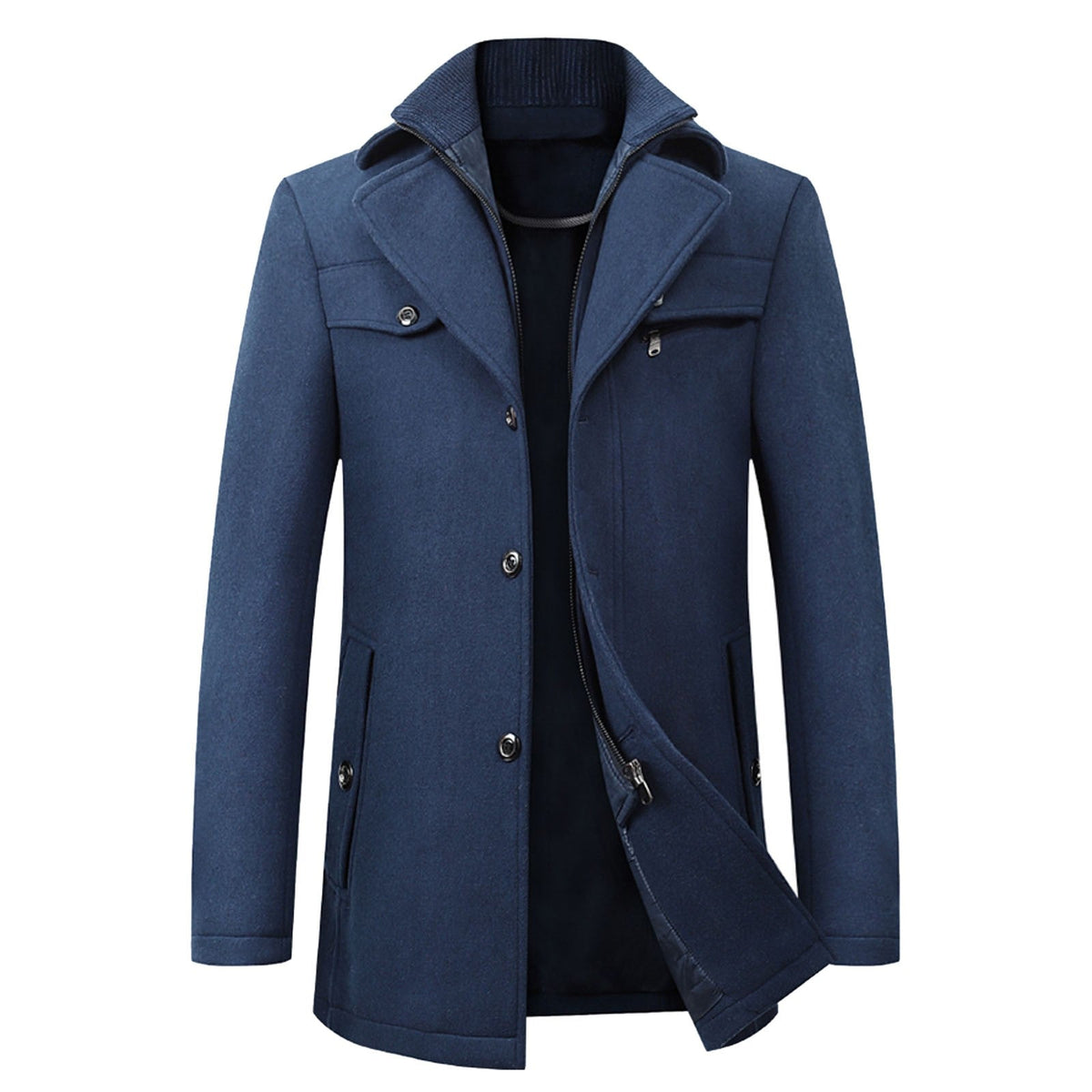 Beaumont elegant double-collar wool coat in classic tone, structured modern tailoring for men