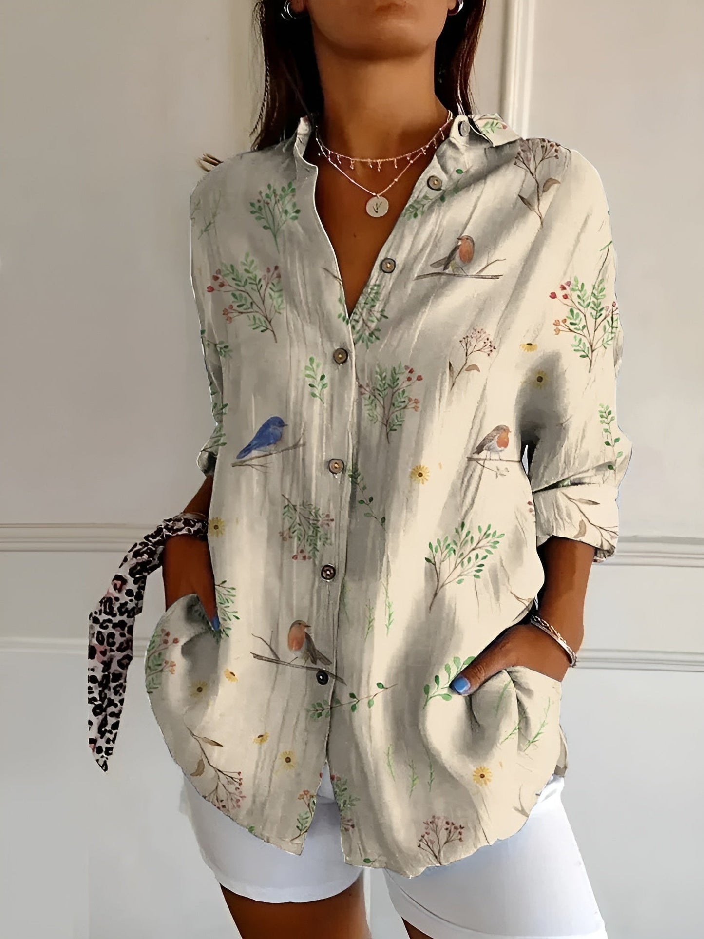 Floral whimsical print chic blouse lightweight airy fit women's fashion statement top