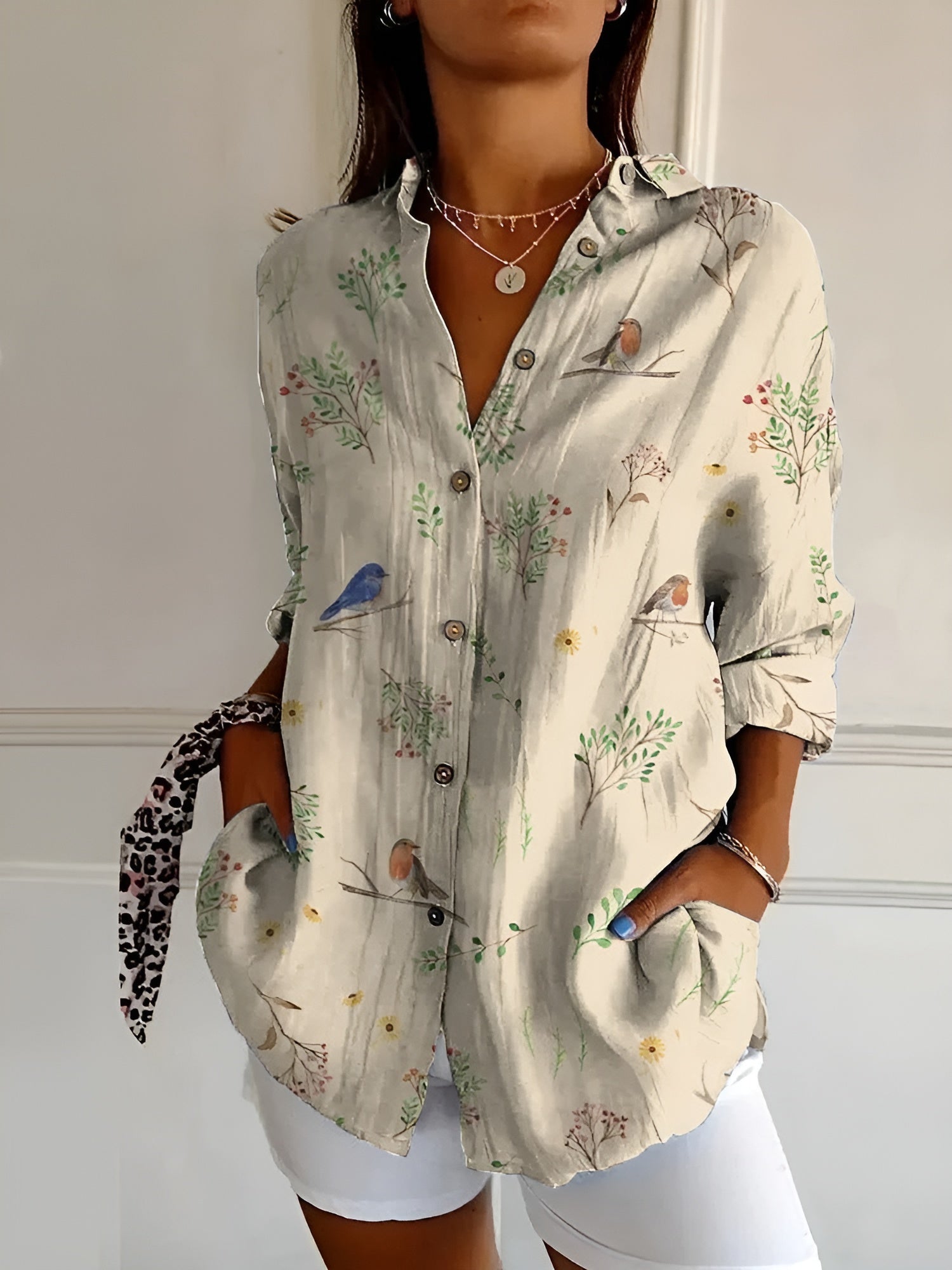 Floral whimsical print chic blouse lightweight airy fit women's fashion statement top