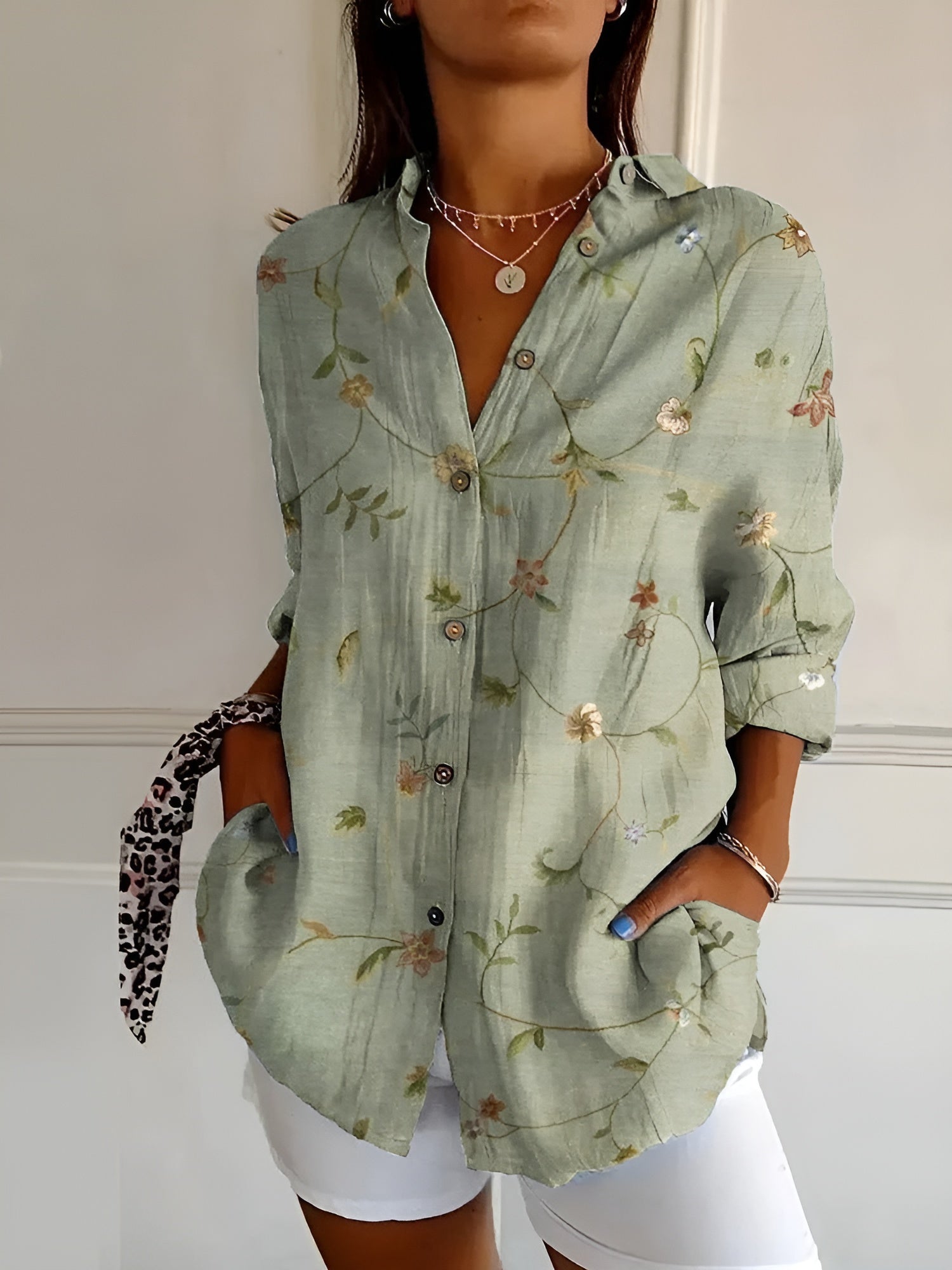 Avril chic women's blouse with whimsical prints, lightweight airy fabric, playful sophisticated style