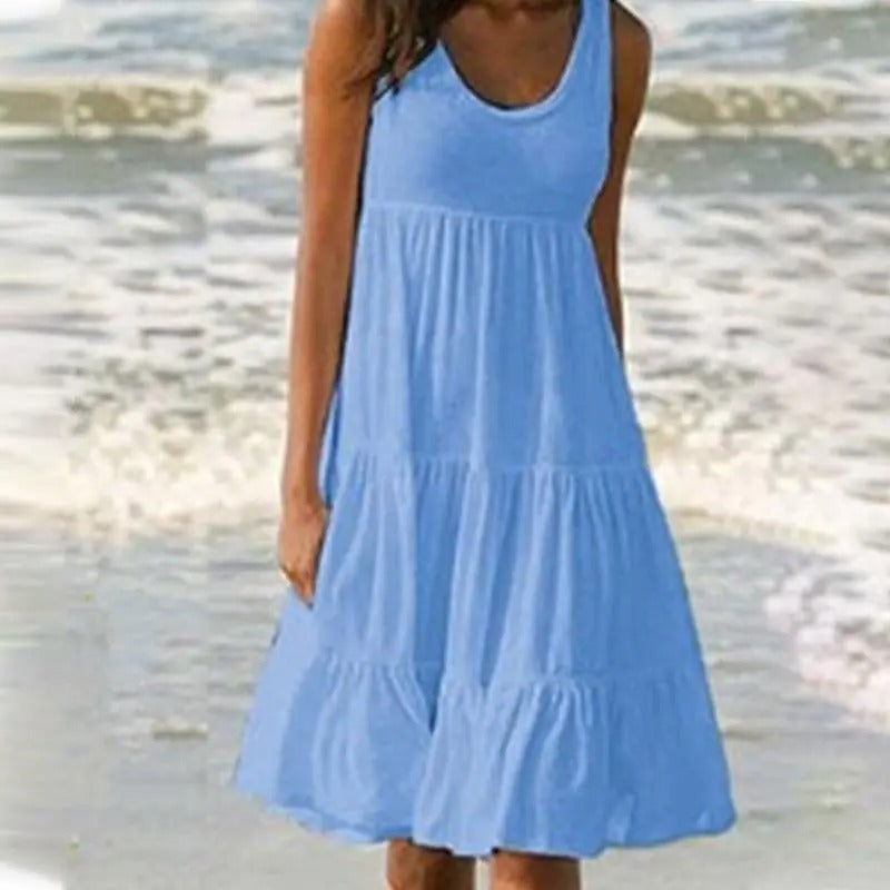 Solid sleeveless bodycon dress with open back and hem split, sleek feminine silhouette