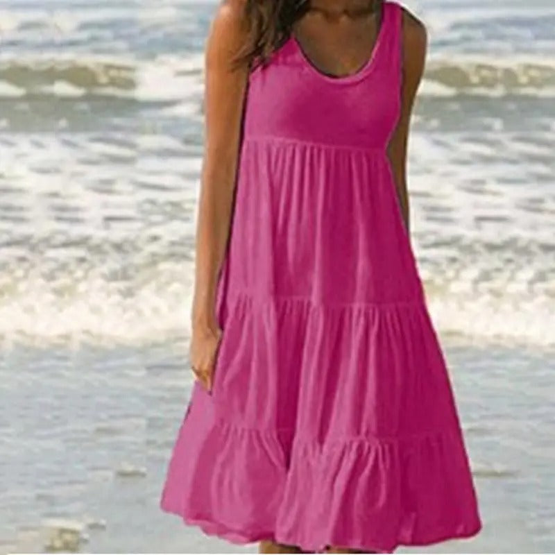 Solid sleeveless bodycon dress with open back and hem split, sleek feminine silhouette
