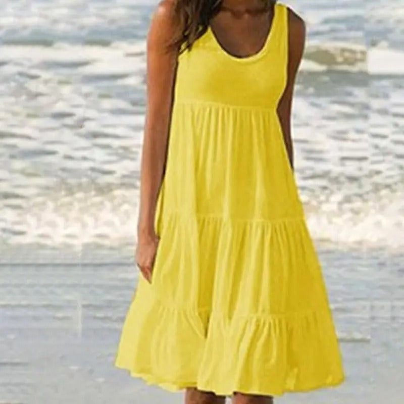 Solid sleeveless bodycon dress with open back and hem split, sleek feminine silhouette