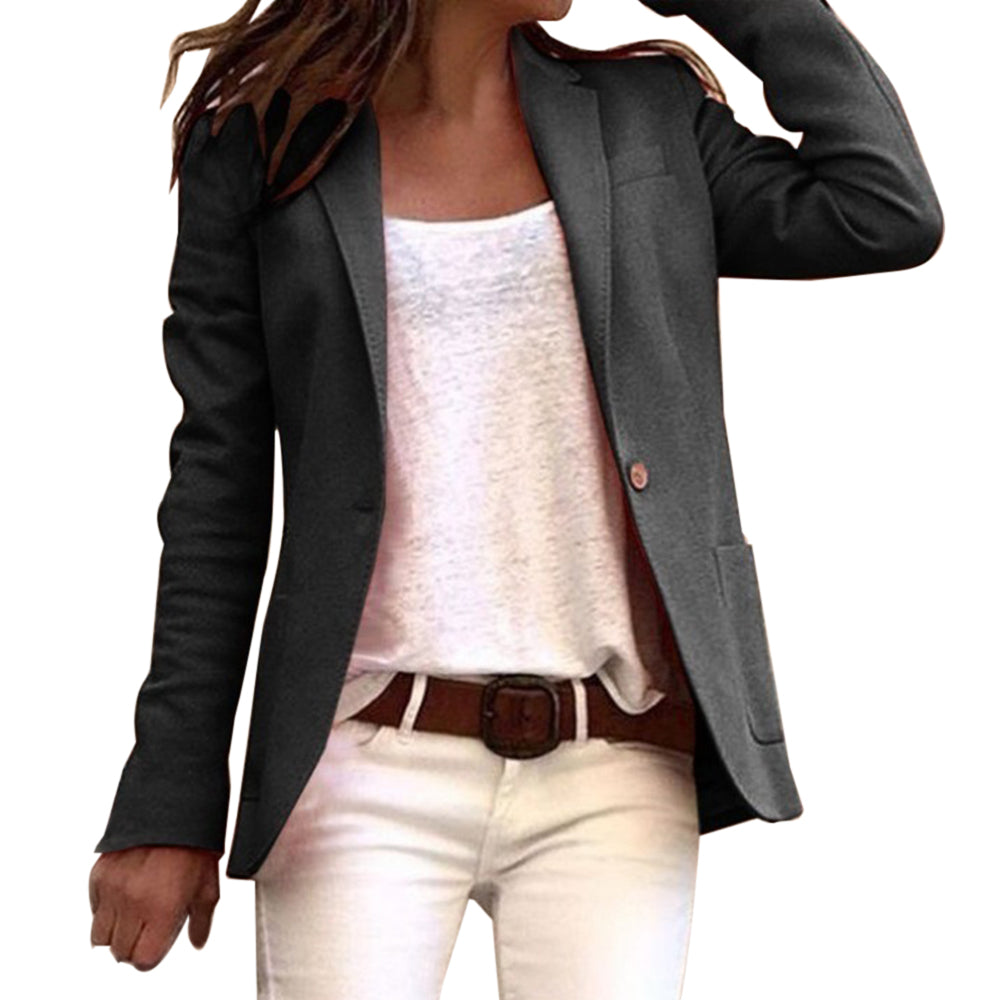 Donna slim fit blazer in neutral tone with notched lapel, tailored silhouette for warm-weather professional style