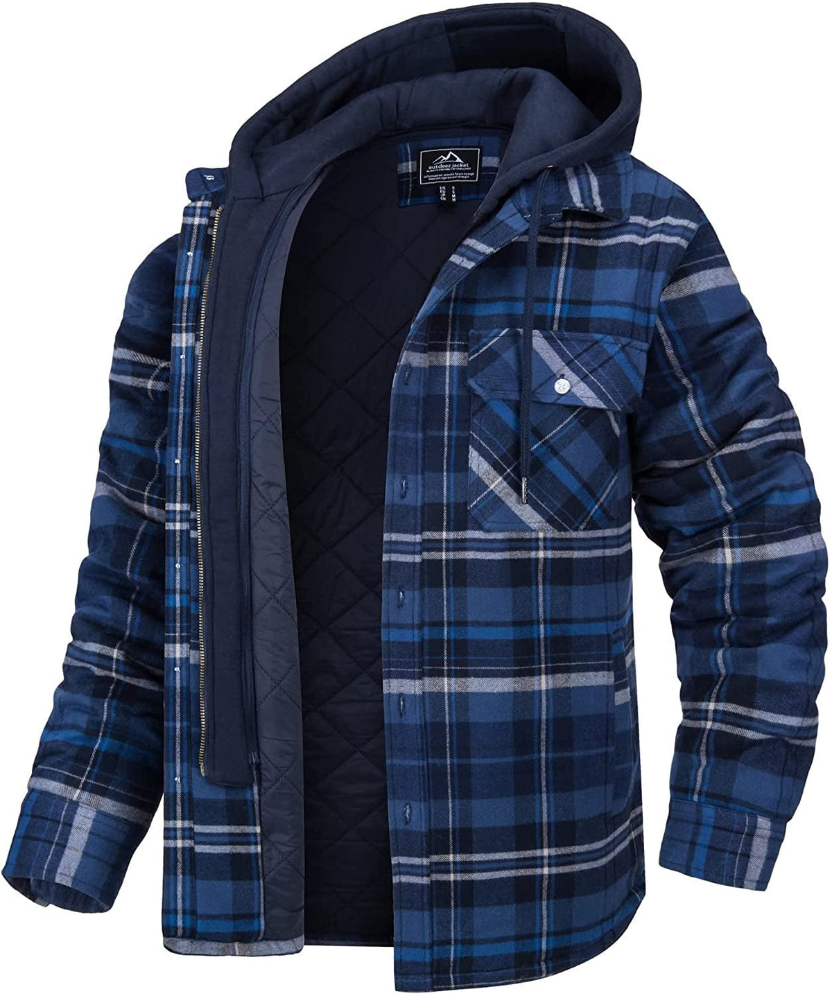 Men's plaid shirt jacket flannel lining detachable hood relaxed fit winter outerwear