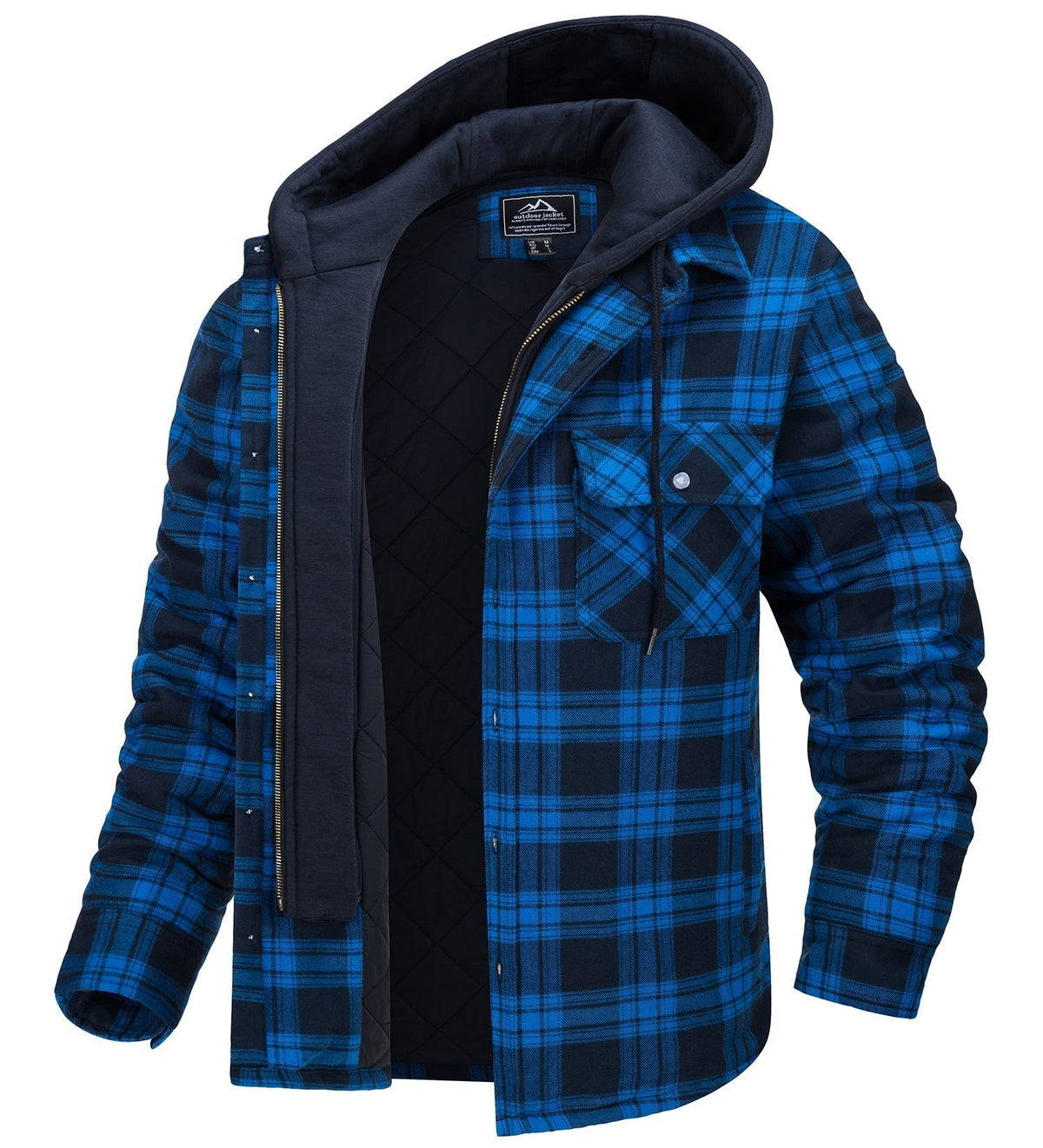 Men's plaid shirt jacket flannel lining detachable hood relaxed fit winter outerwear