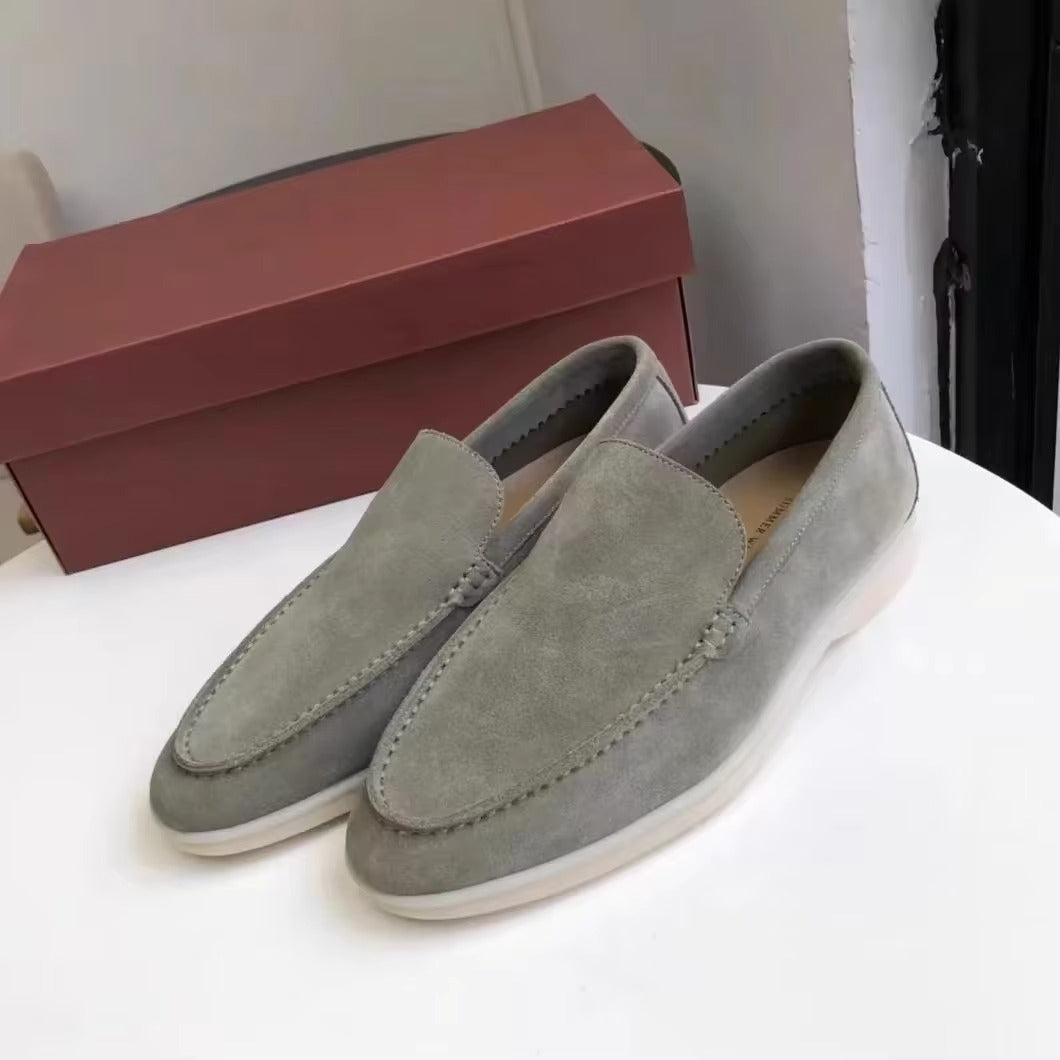 Men's genuine leather white slip-on loafers with cushioned comfort sole, clean minimalist style