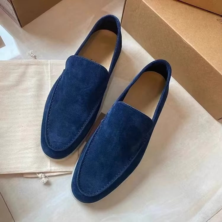 Men's genuine leather white slip-on loafers with cushioned comfort sole, clean minimalist style