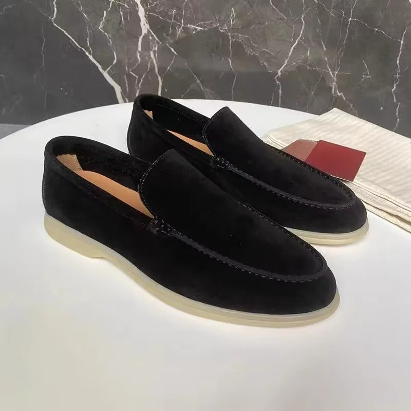 Men's genuine leather white slip-on loafers with cushioned comfort sole, clean polished finish
