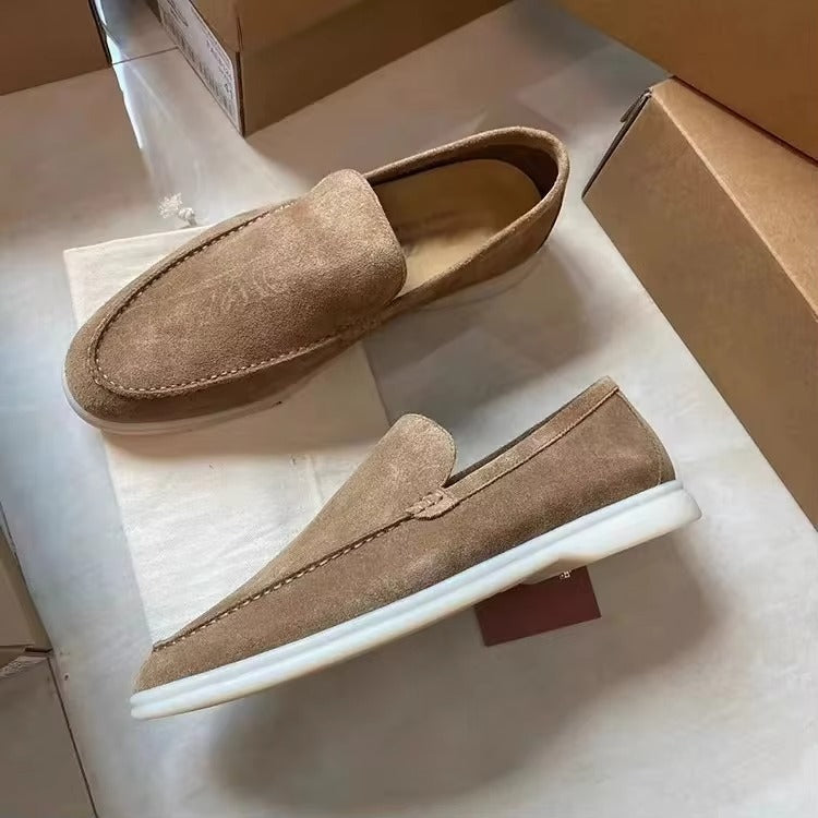 Men's genuine leather white slip-on loafers with cushioned comfort sole, clean polished finish
