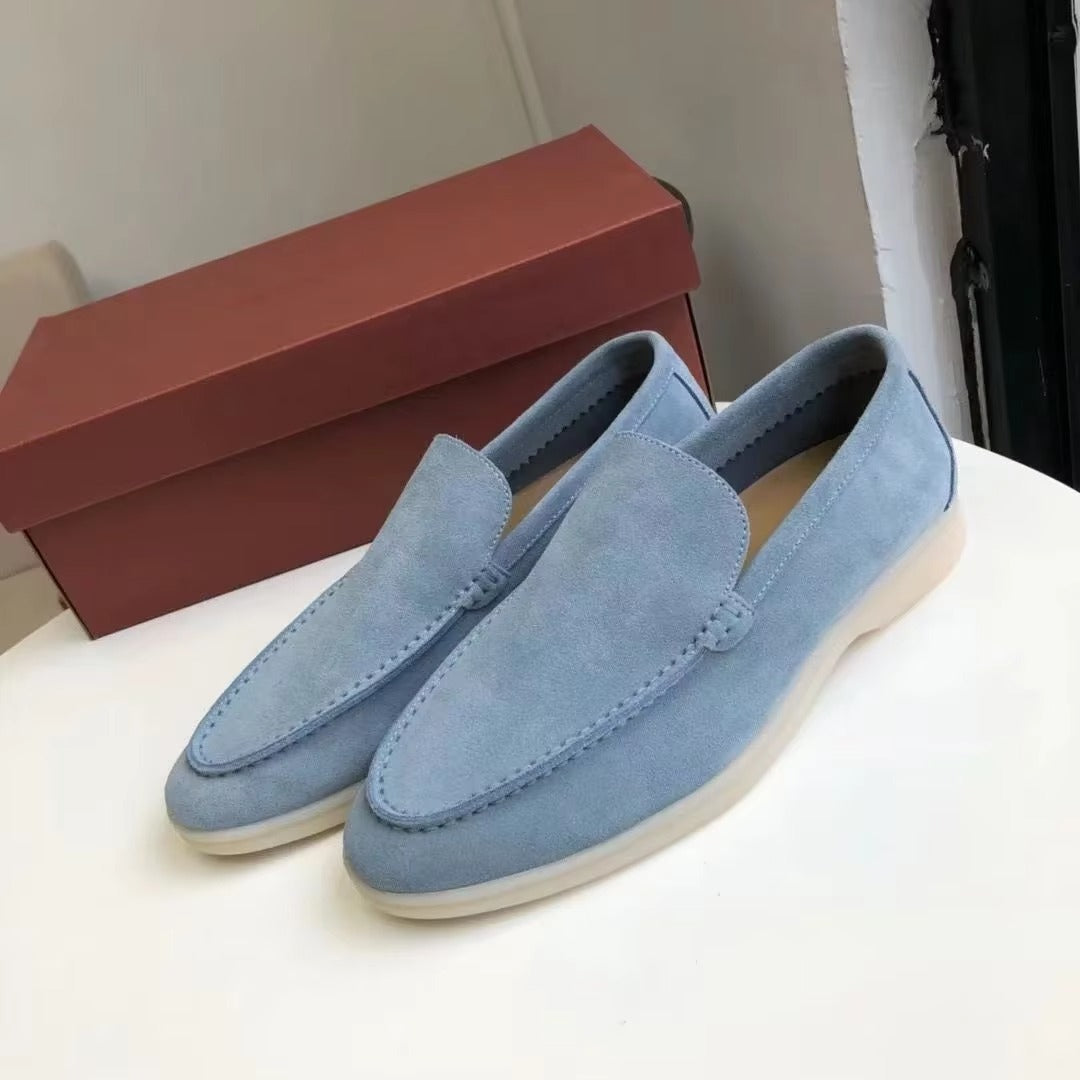 Men's genuine leather white slip-on loafers with cushioned comfort sole, clean minimal style