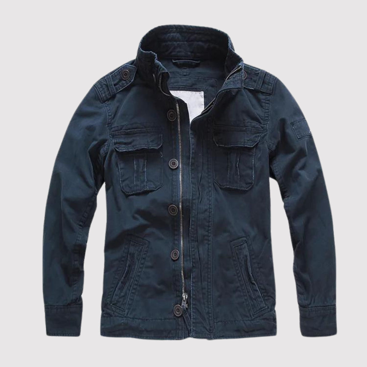 Men's blue denim jacket regular fit retro casual style with multi-pocket design