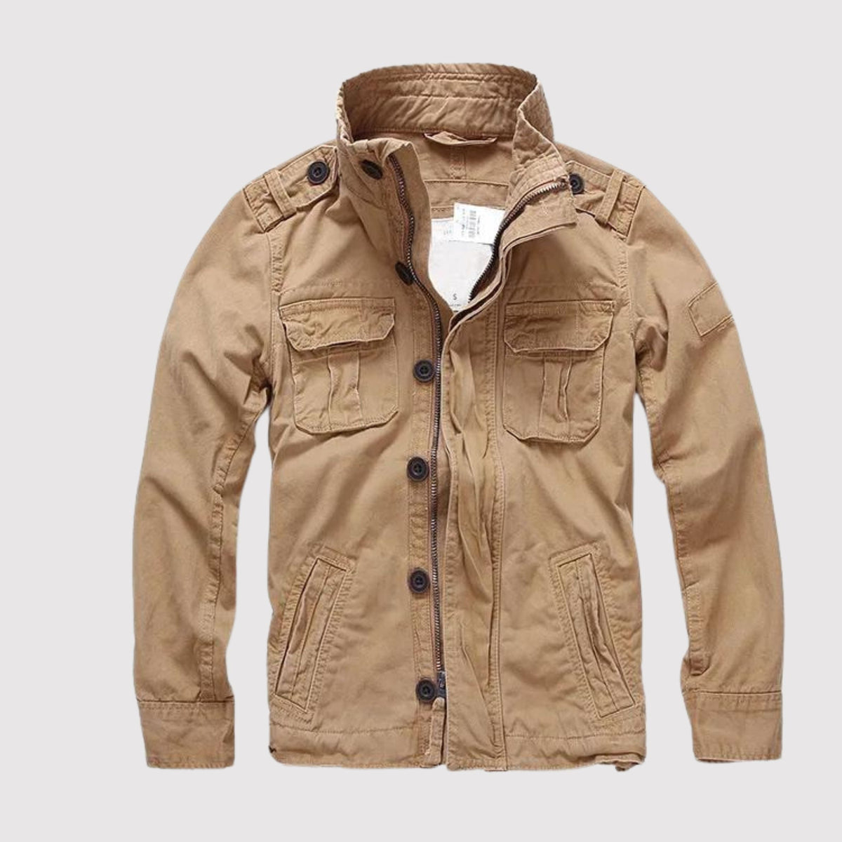 Men's blue denim jacket regular fit retro casual style with multi-pocket design