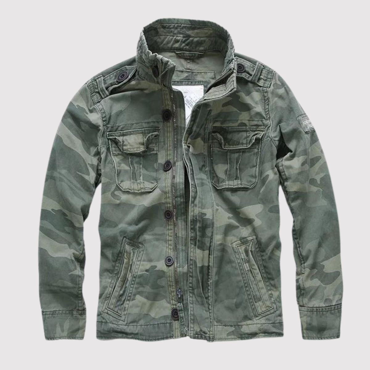 Men's blue denim jacket regular fit retro casual style with multi-pocket design