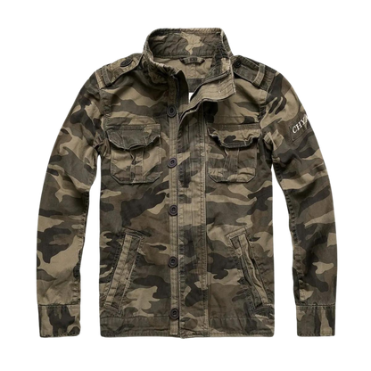 Men's blue denim jacket regular fit retro casual style with multi-pocket design by Wavlynn Theodore