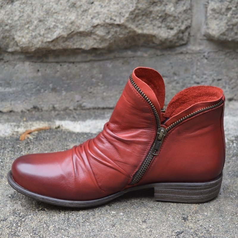 Women's brown leather ankle boots autumn style with cushioned insole for all-day comfort