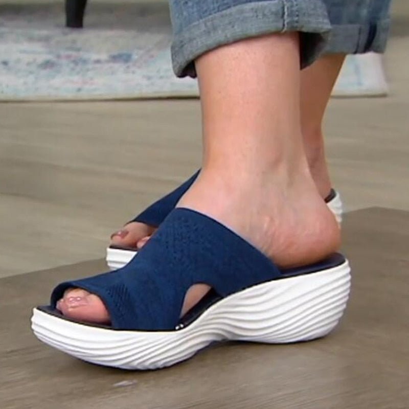 Women's slip-on sandals with breathable knit upper and ergonomic shock-absorbing sole for all-day comfort