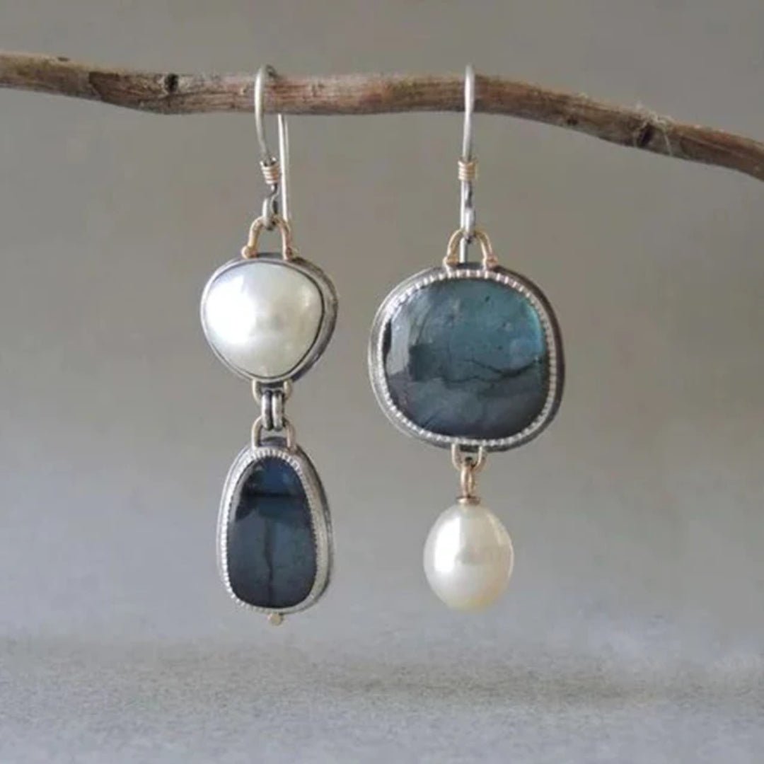Azura™ | Vintage Blue Gem & Pearl Earrings - WAVLYNN