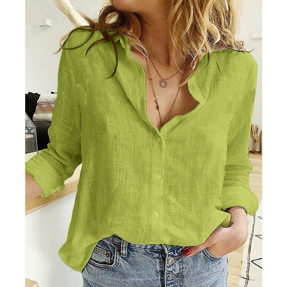 Women's linen blouse Sofia by Wavlynn, relaxed casual to office versatile top with timeless cut