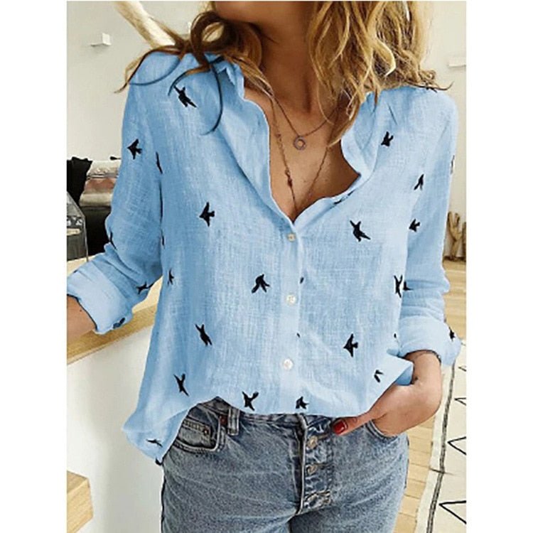 Women's linen blouse Sofia by Wavlynn, relaxed casual-to-office versatile top with timeless cut
