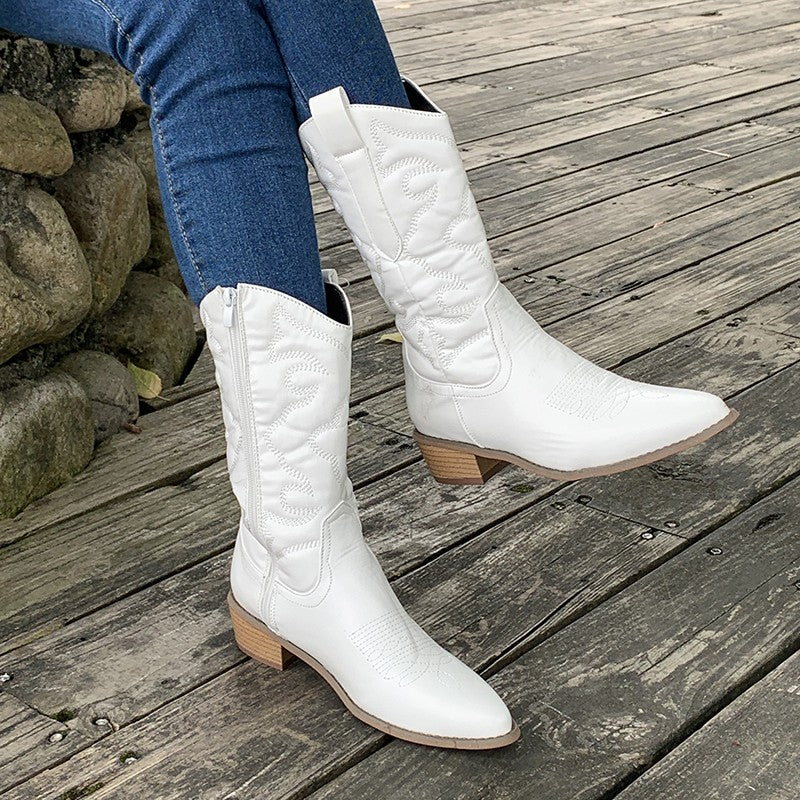 Women's metallic cowboy boots elegant Western style with glossy finish and pointed toe