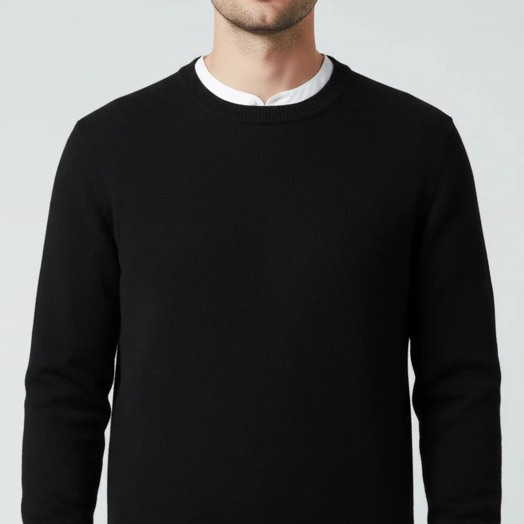 Light blue men's crew neck knit sweater regular fit with ribbed cuffs, versatile wardrobe essential