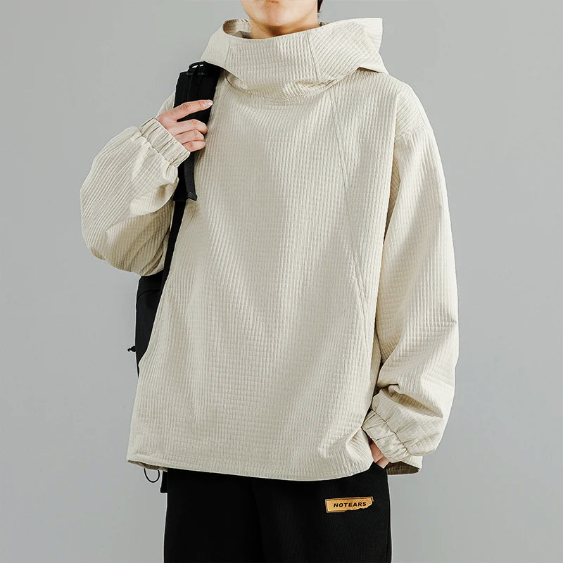 Draxen men's oversized baggy hoodie streetwear pullover with roomy hood and ribbed knit texture