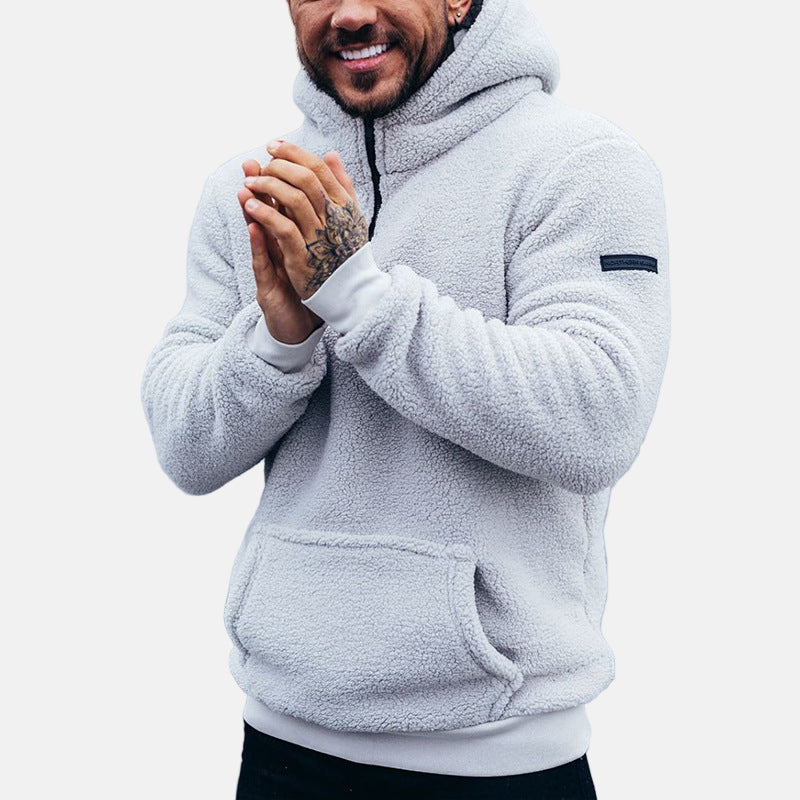 Men's soft fleece pullover hoodie relaxed fit with kangaroo pocket and ribbed trim